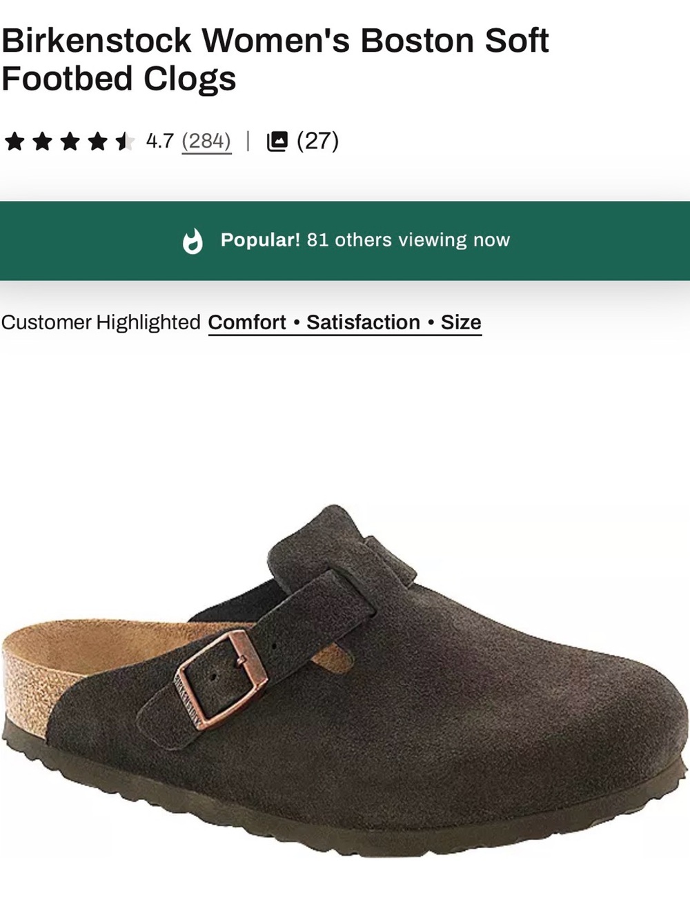 Birkenstock Boston Clog in Dark Brown leather size 38/ 7.5 like new No box
